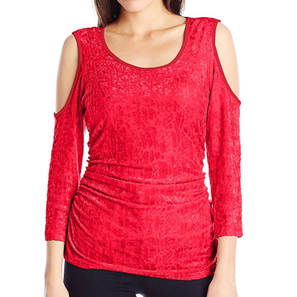 Red Velvet Cold Shoulder Cut Out Top Size Large